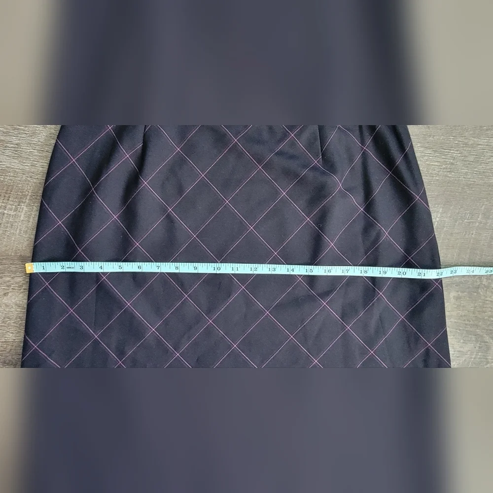 Vintage Y2K Midi Skirt Women's 16P Black w/ Pink & Purple Pin Stripe Plaid Lined - Picture 10 of 10